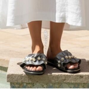 LITTLE EMPRESS black sandals with pearl decals size 36 (US 6)